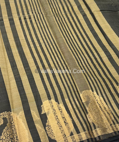 Semi Tussar Silk  - Black Shade - Small Mango Butta - VVSTS002