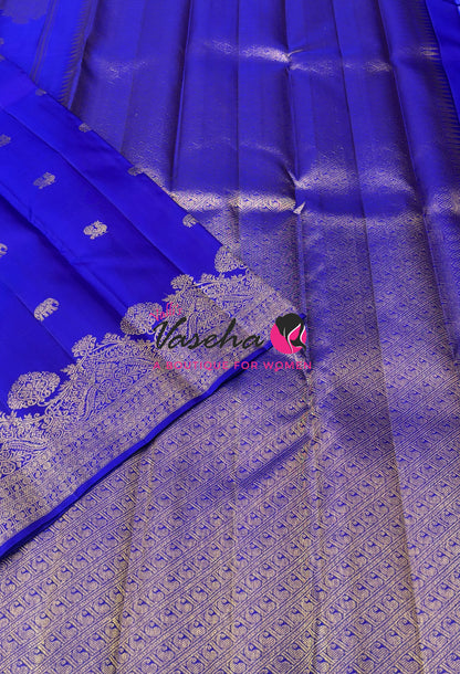 Pure Kanchipuram Silk Saree - Royal Blue - VVPS084