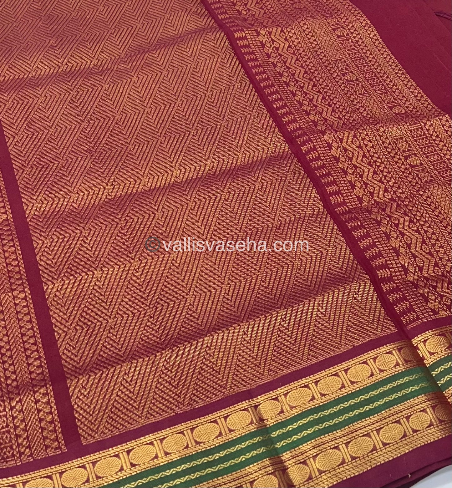 Pure Korvai Silk Cotton Saree - Pista Green with Maroon - VVKSC004