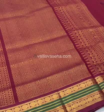 Pure Korvai Silk Cotton Saree - Pista Green with Maroon - VVKSC004