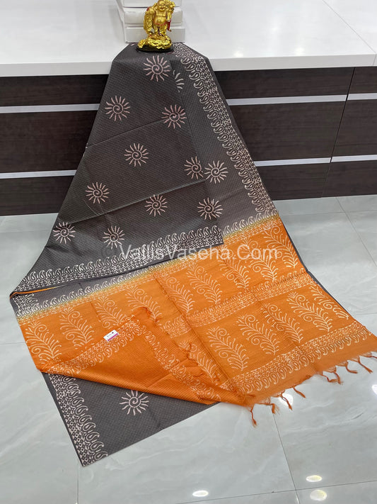 Bhagalpuri Silk | Grey with Orange Shade |VVBS009