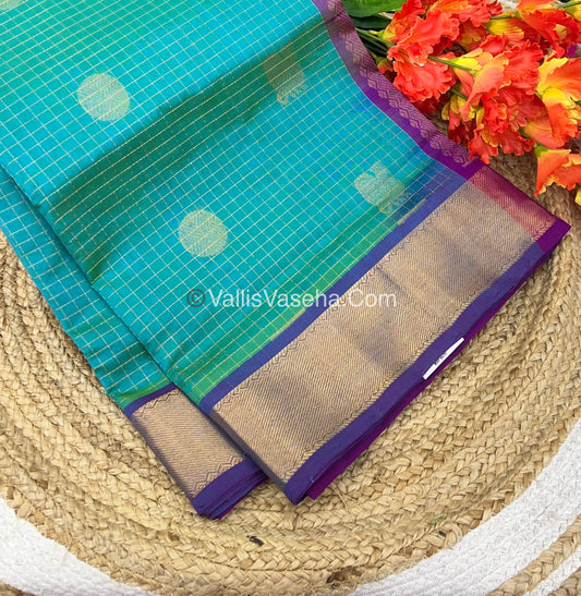 Pure Silk Cotton Saree - Mayil & Chakkaram Design - Blue With Purple Shade - VVMC002