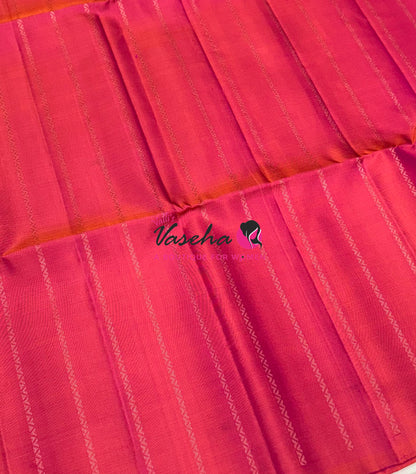 Pure Soft Silk Saree - Border Less  - Peachish Pink & Green Combo - VVPSS066