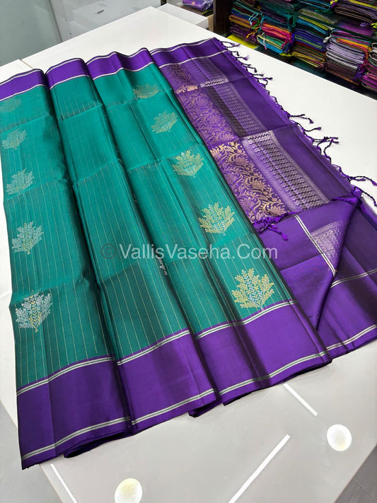 Pure Soft Silk Saree  - Teal & Purple Combo - VVPSS055