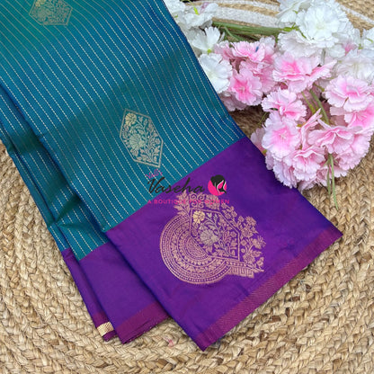 Semi Soft Silk -  Peacock Blue With Purple Combo - VVSSS039