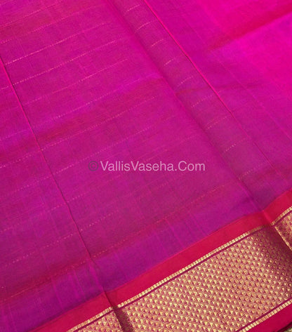 Pure Korvai Silk Cotton Saree - Blue With Pink - VVKSC020