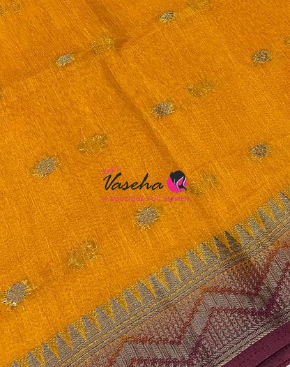 Semi Jute Silk Saree -  Yellow With Red Shade- VVSJS002