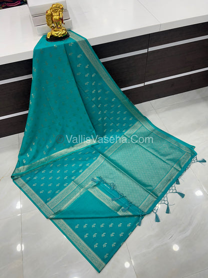 Banarasi - Heritage Silk - Semi Kathan Silk - Turquoise Blue Shade - VVBHS003