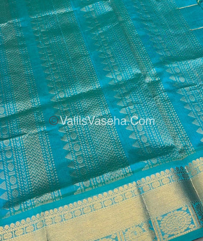 Pure Silk Cotton Saree - Mayil & Chakkaram Design - Wine With Blue - VVMC001