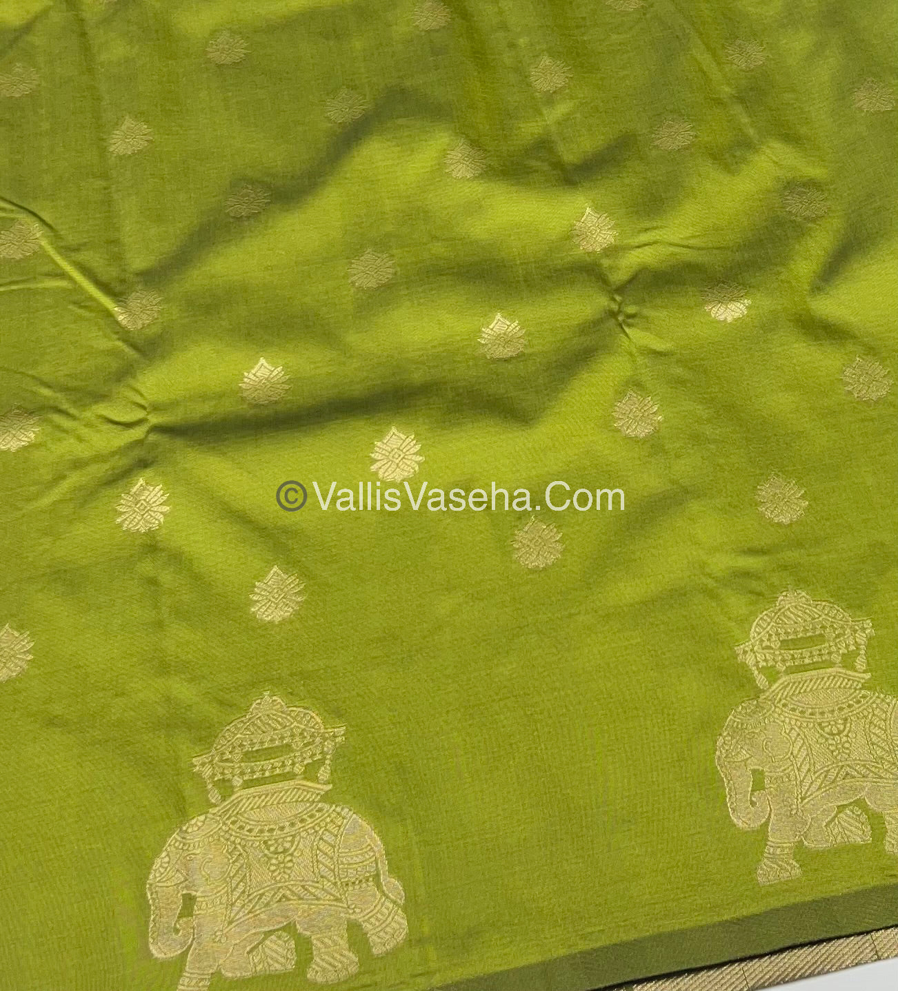 Semi Soft Silk - Elephant Butta Border - Green Shade -VVSSS011