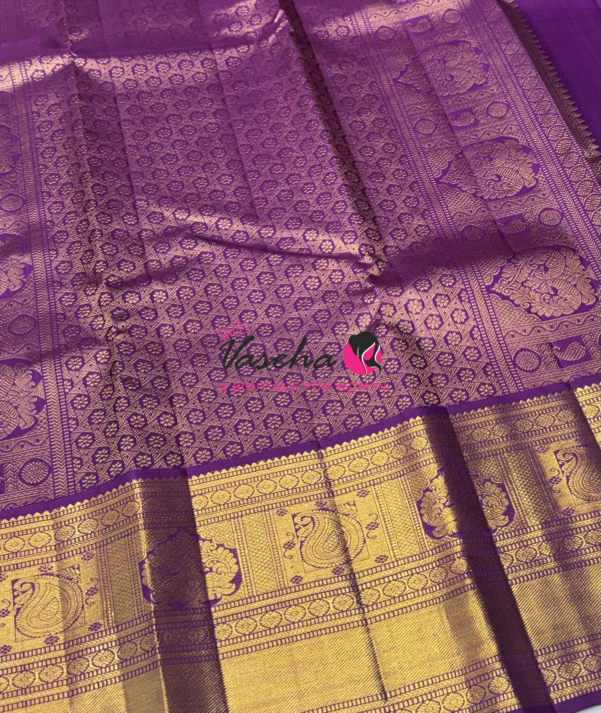 Pure Vintage Korvai Kanchipuram Silk Saree - Pastel Green With Purple - VVPS062
