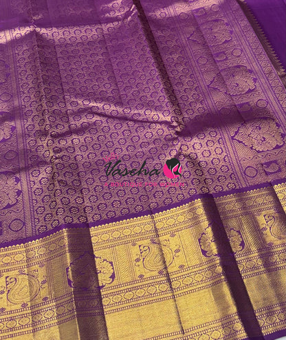 Pure Vintage Korvai Kanchipuram Silk Saree - Pastel Green With Purple - VVPS062