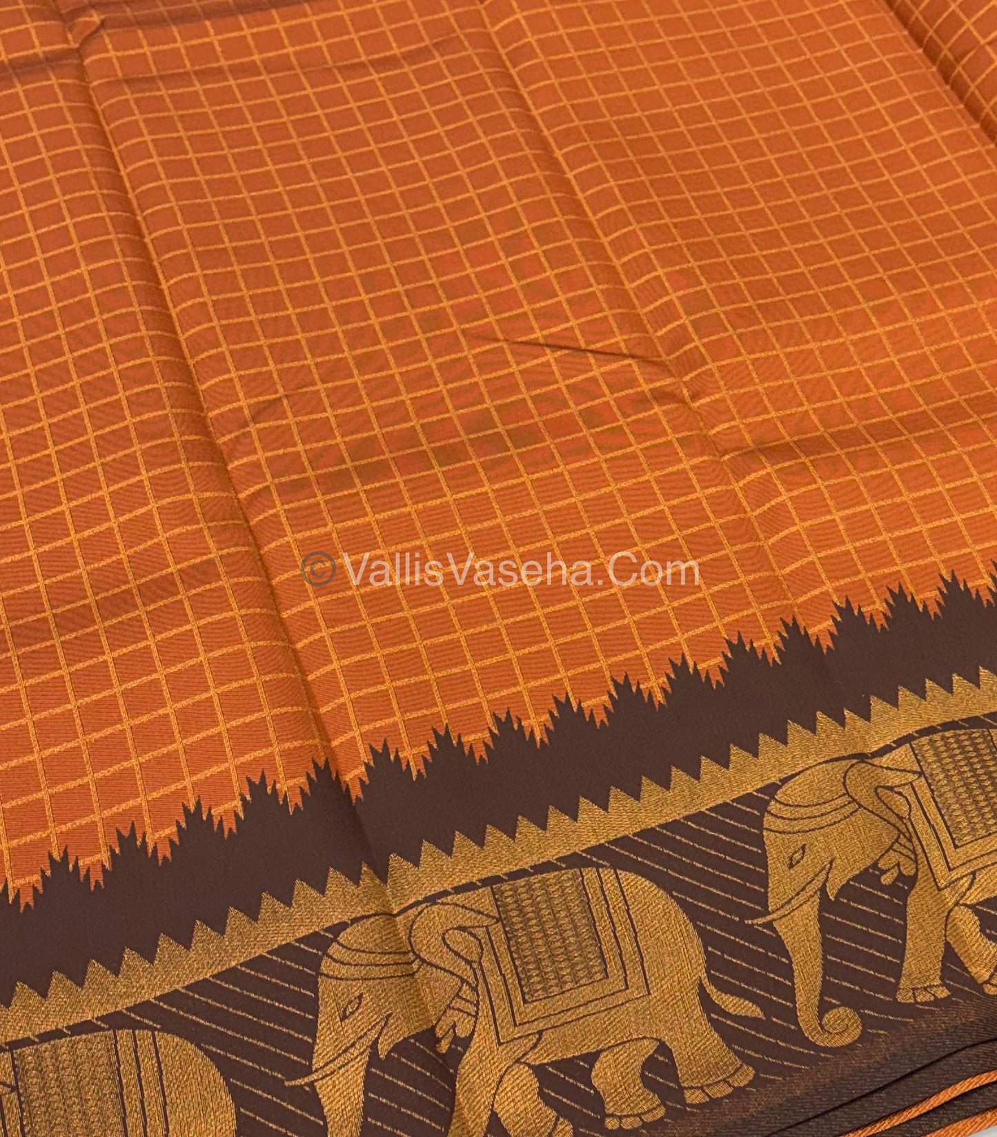 Kanchi Semi Silk - Elephant Border& design - Rust Orange & Brown - VVSSS005