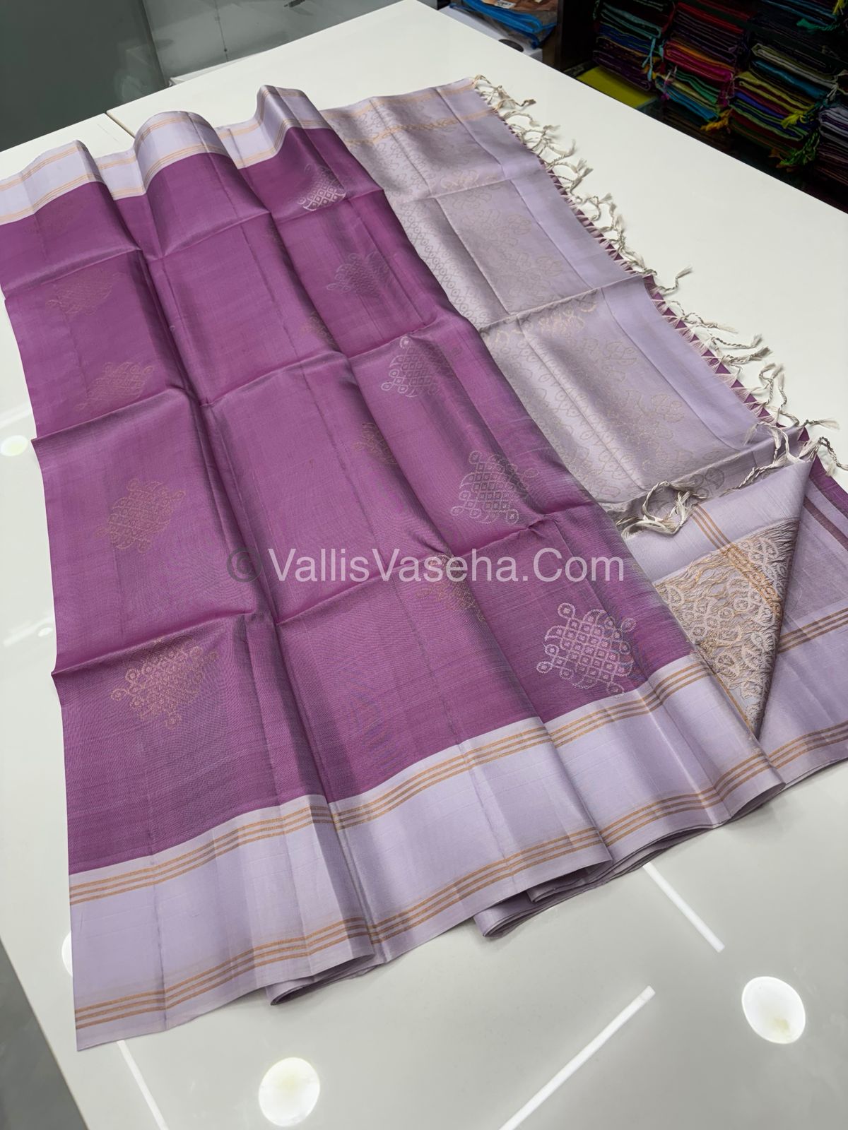 Pure Soft Silk Saree - Kolam Design Pink & Cream Shade - VVPSS074