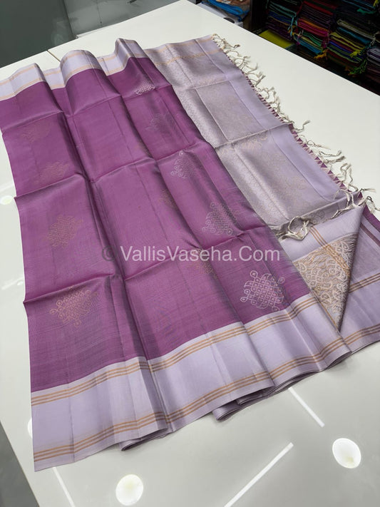 Pure Soft Silk Saree - (1.75 Warp) Kolam Design - Shade Of Pink & Cream Shade - VVPSS074