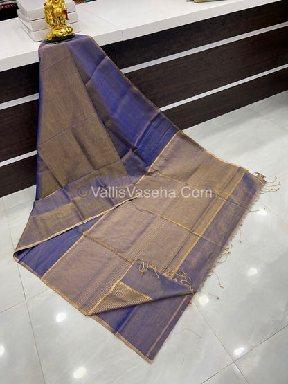 Pure Maheshwari Tissue Silk - Triple Tone Dark Blue & Gold Shade - VVMTS001
