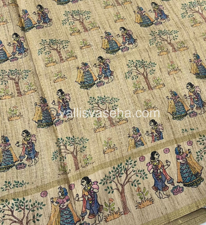 Semi Tussar Silk - Vairavoosi Design - Mahendi Green & Cream Shade - VVSTS030