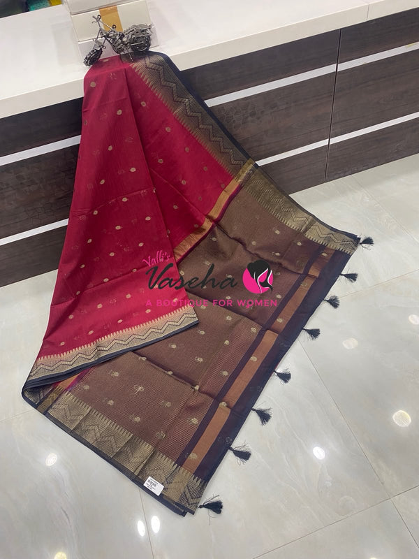 Semi Jute Silk Saree - Red  With Black Shade- VVSJS002