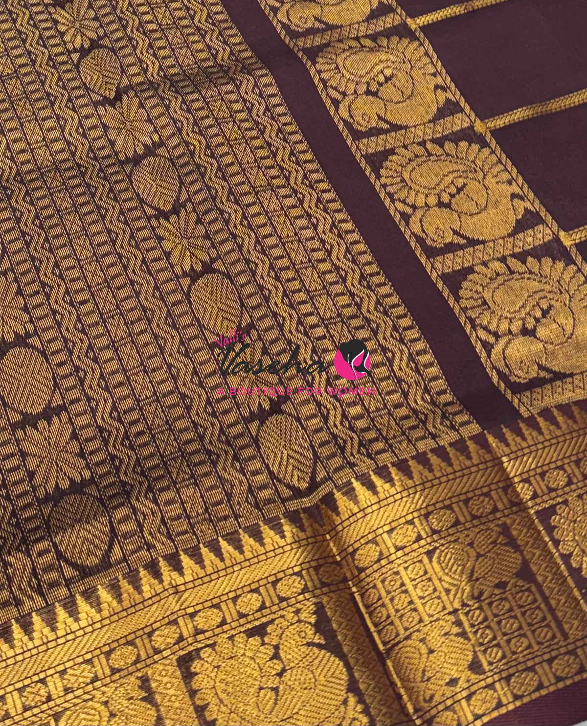 Pure Silk Cotton Saree - Mayil & Chakkaram Design - Dual Tone  Blue With Brown Shade -VVMC003