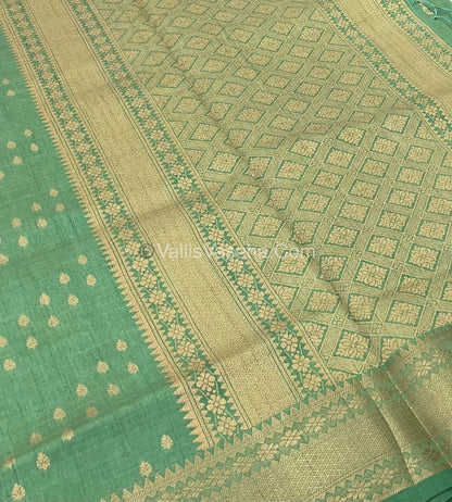 Semi Tussar Silk - Grand Pallu  - Pastel Green Shade - VVSTS017