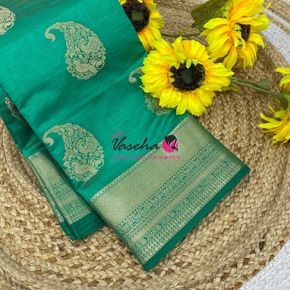 Semi Tussar Silk Saree | Green Shade |VVSTS055