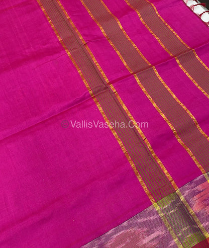 Semi Silk Cotton Saree - Green & Pink - VVSSC001