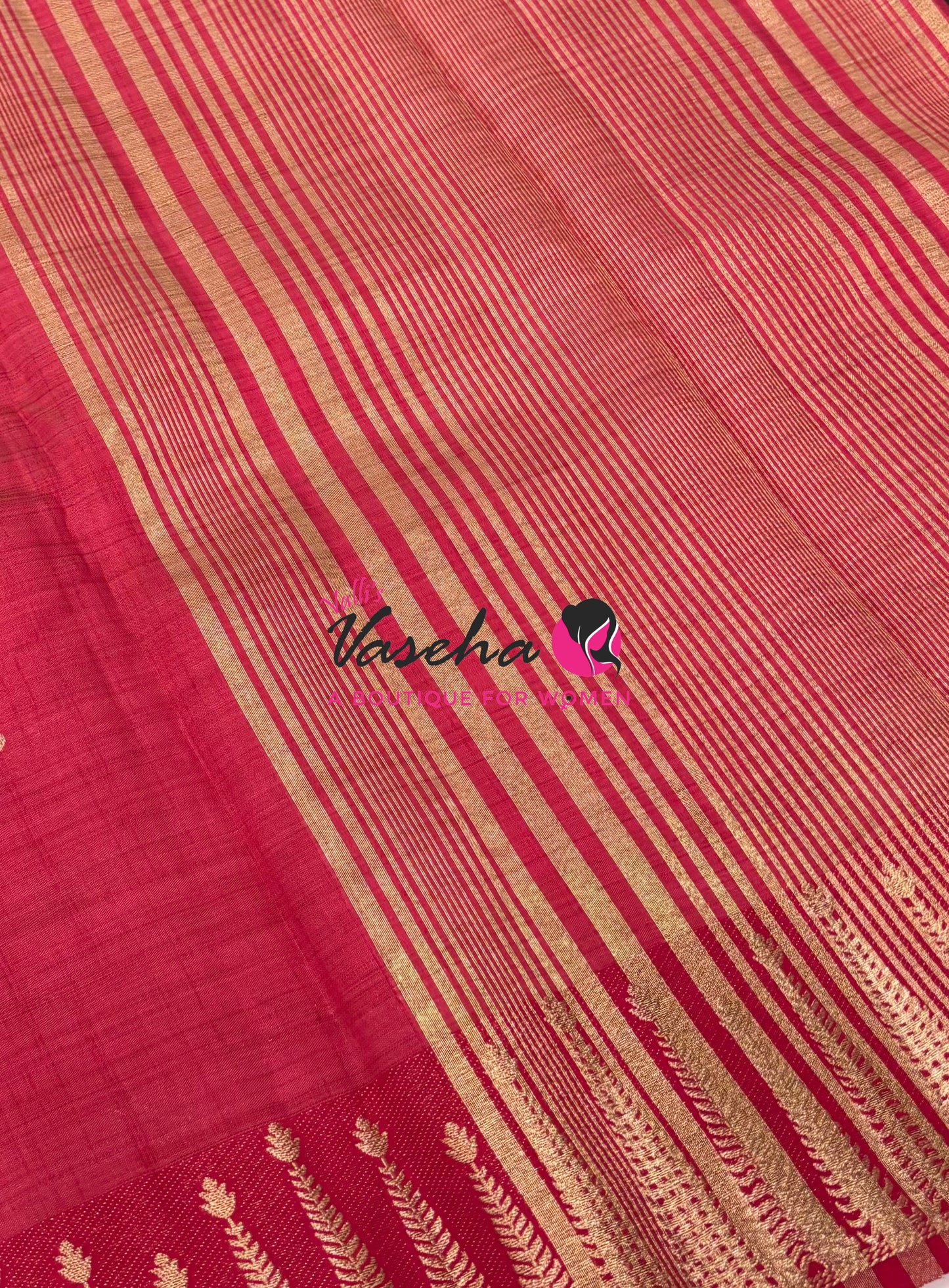 Semi Tussar Silk Saree | Pinkish Red  shade |VVSTS050