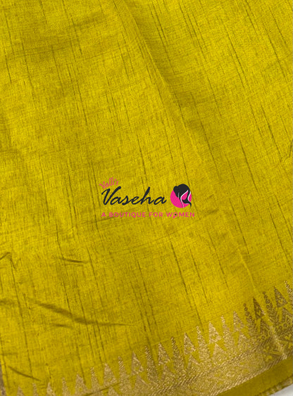 Semi Tussar Silk Saree | Lemon Green Shade |VVSTS072