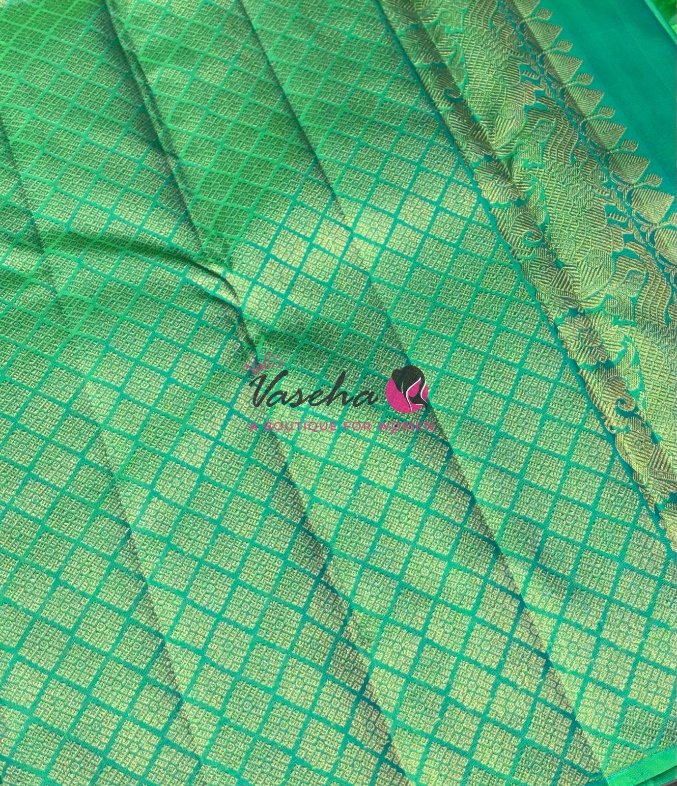 Pure Kanchipuram Silk Saree - Border Less  - Rexona Green Shade  - VVPS063