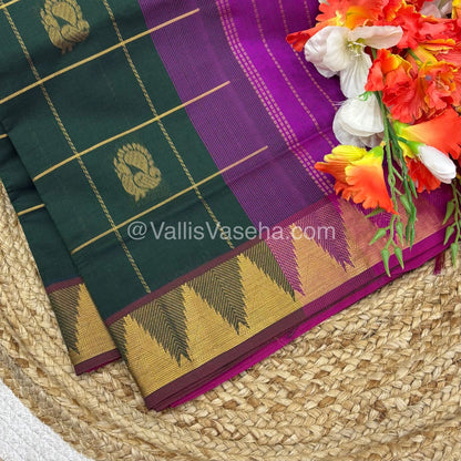 Semi Silk Cotton Saree - Green with Purple Shade - VVSSC002