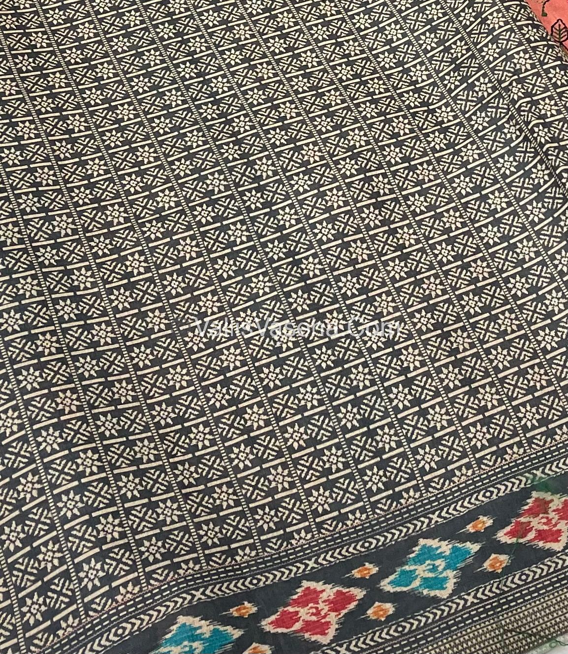 Semi Tussar - Kantha Work Embroidery - Orange Peach Shade - VVSTK001