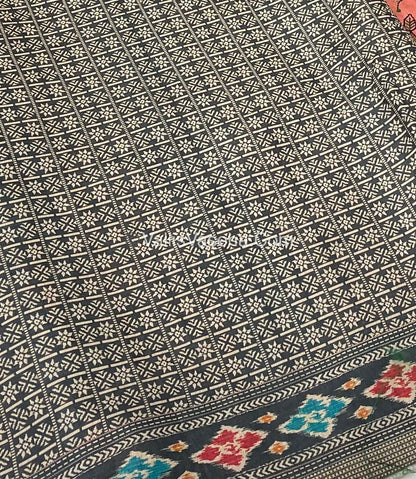 Semi Tussar - Kantha Work Embroidery - Orange Peach Shade - VVSTK001