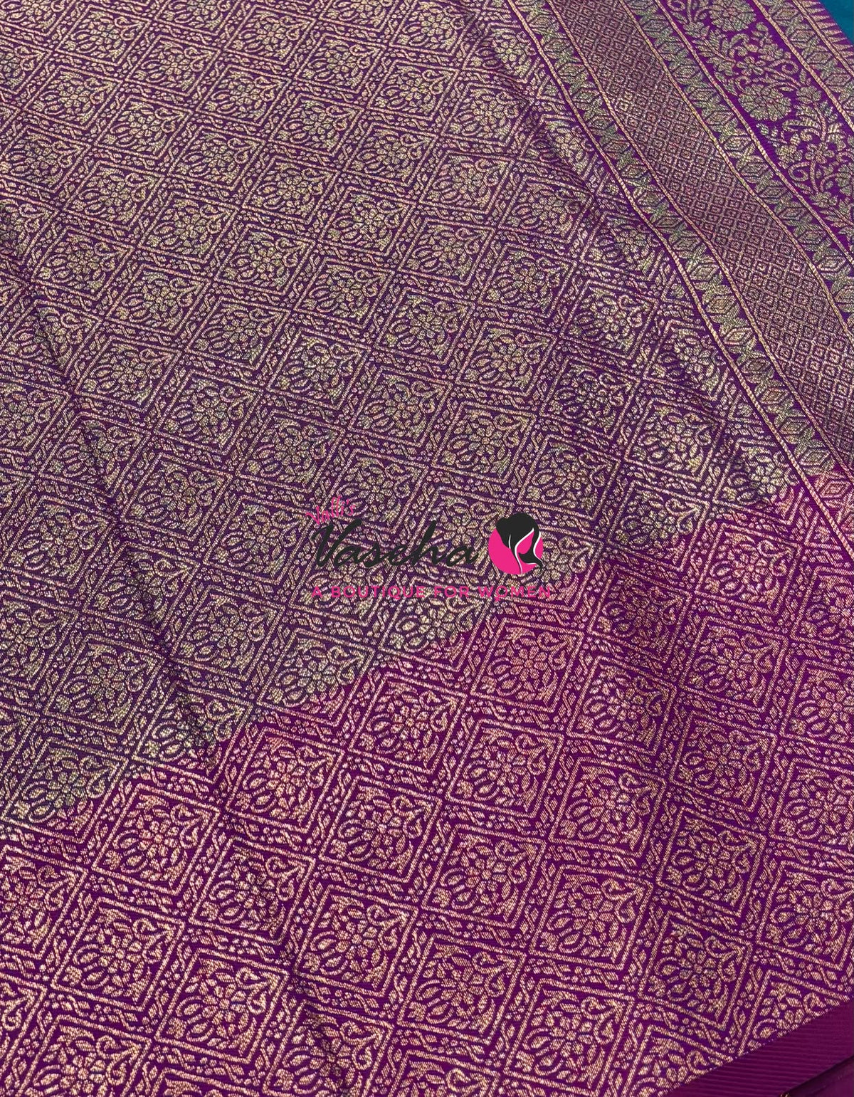 Semi Soft Silk -  Peacock Blue With Purple  Combo -VVSSS039