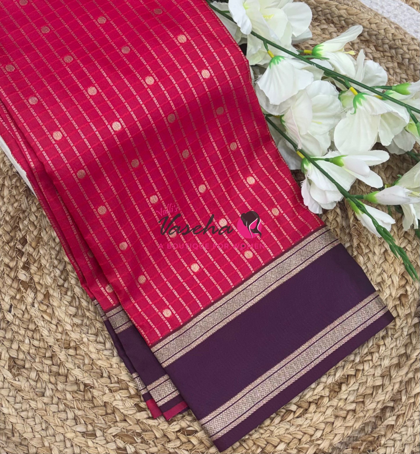 Semi Soft Silk - Pinkish Red With Purple - VVSSS035