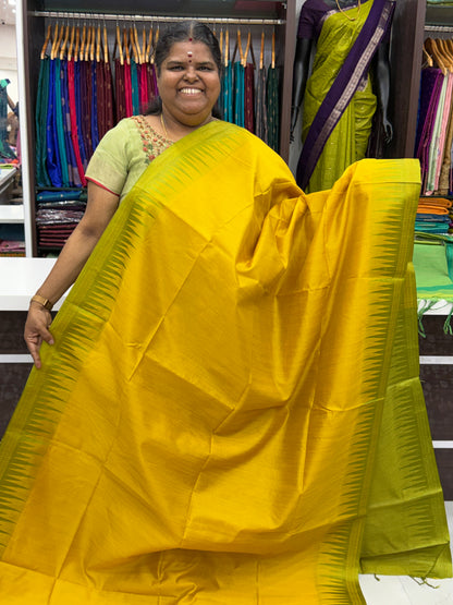 Semi Raw Silk - Yellow With Green Shade - VVRS007