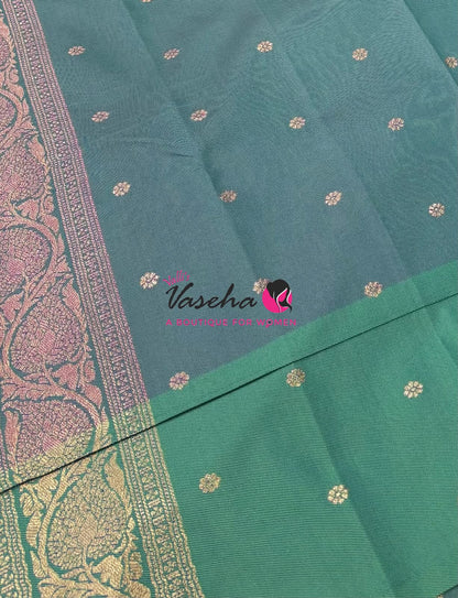 Semi Soft Silk - Purple  With Peacock Greenish Blue - VVSSS039