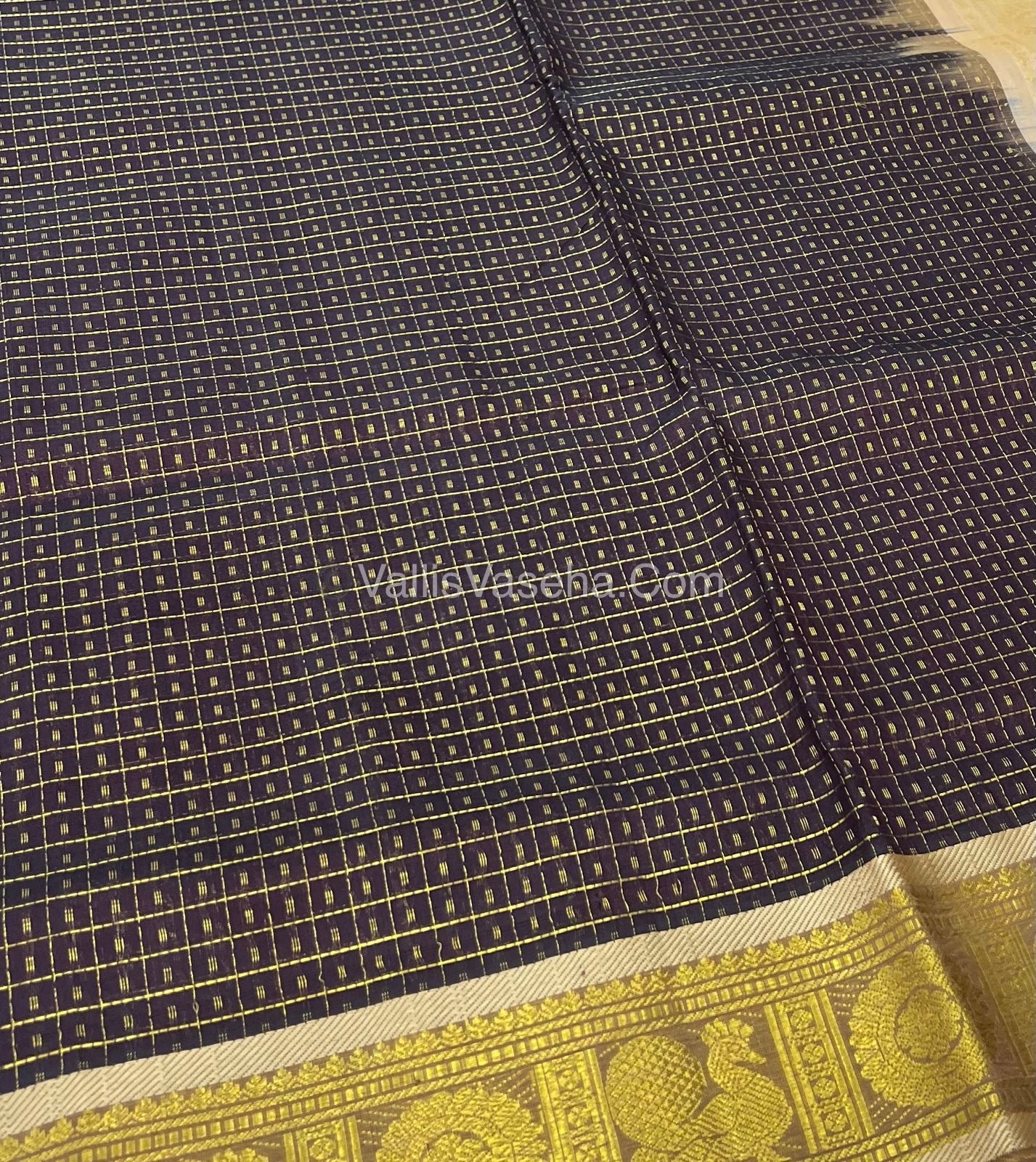 Pure Silk Cotton Saree - Brown with Cream - Lakshadeepam Design - VVPLD001