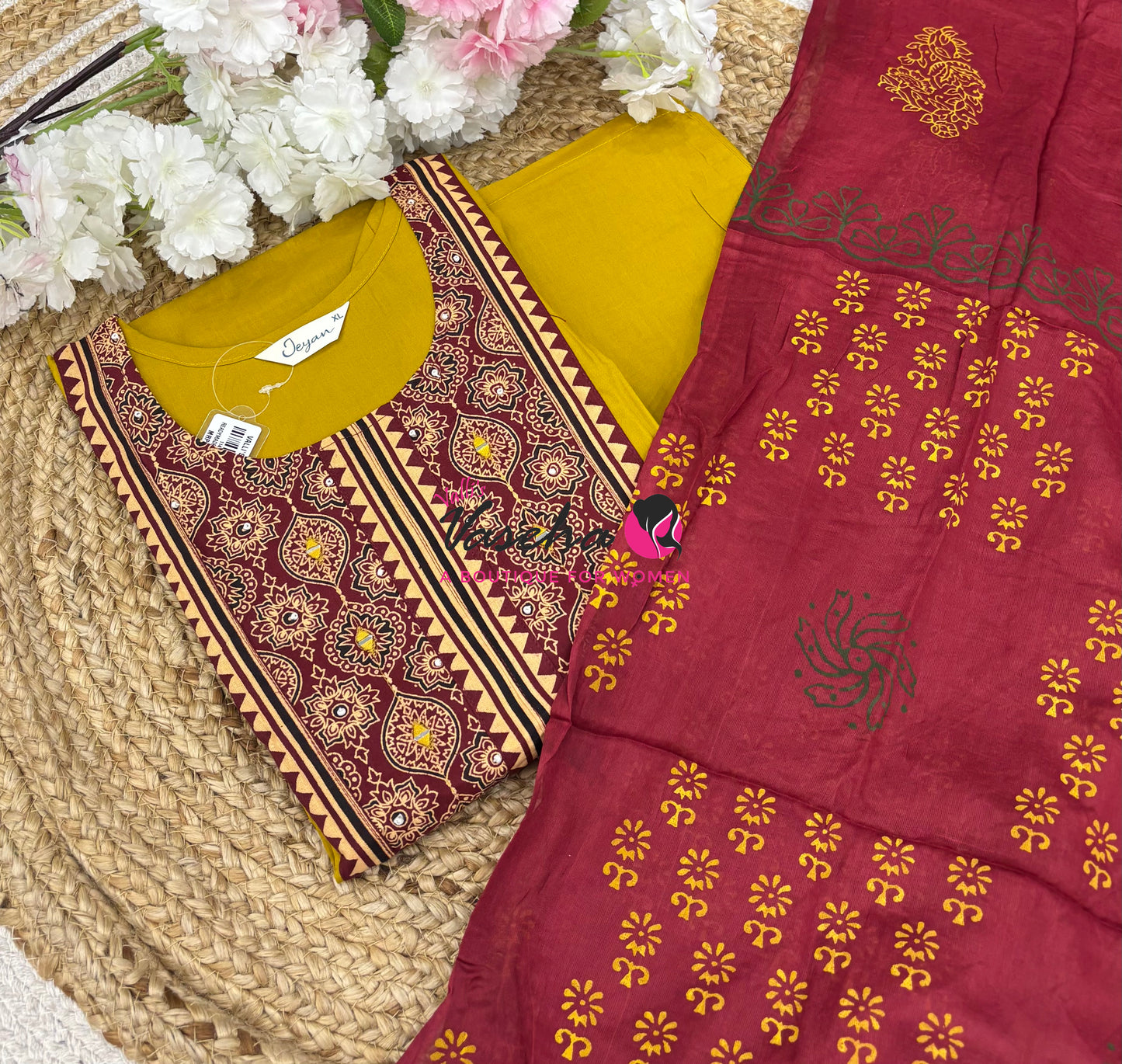 Ready Made - Salwar, Kameez & Duppatta(3pc)- Ajrakh Cotton Set - VVRMS022