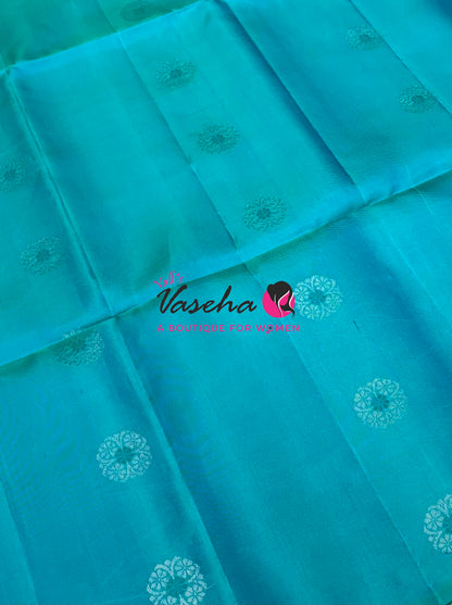 Pure Soft Silk Saree - Border Less  - Blue  & Black Combo - VVPSS055