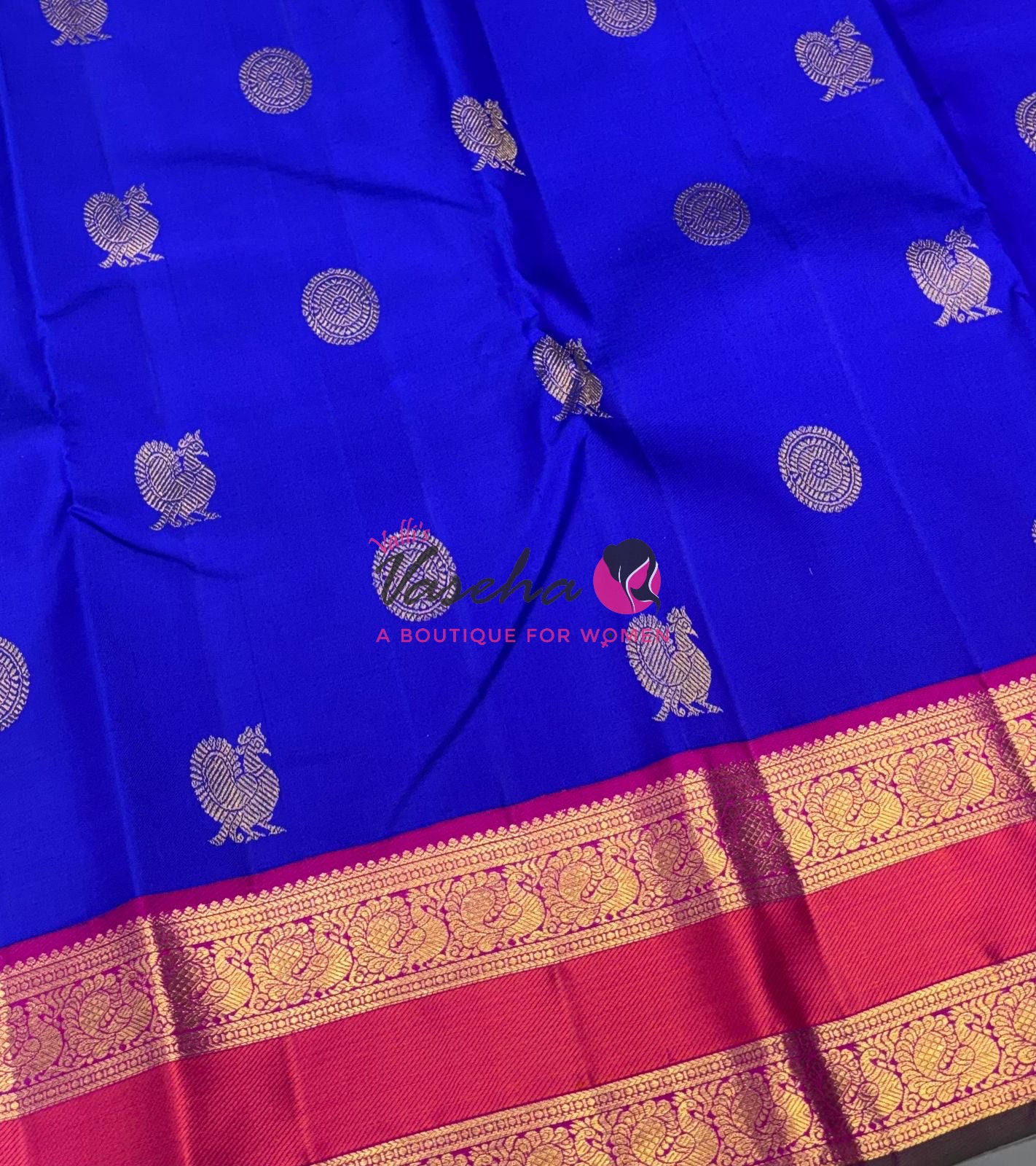 Pure Vintage Korvai Kanchipuram Silk Saree - Blue & Pink Combo - VVPS038