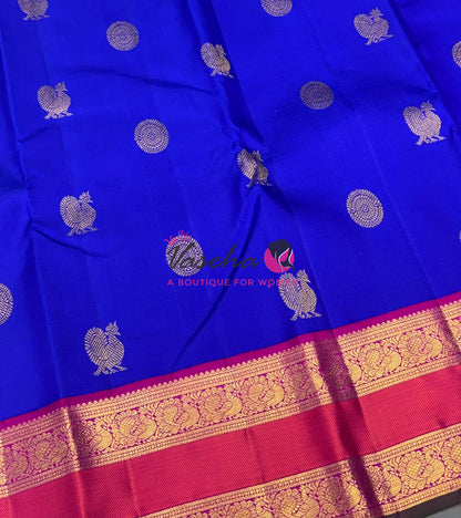 Pure Vintage Korvai Kanchipuram Silk Saree - Blue & Pink Combo - VVPS038