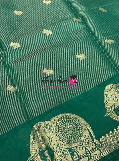 Semi Tussar Silk Saree | Green Shade |VVSTS060