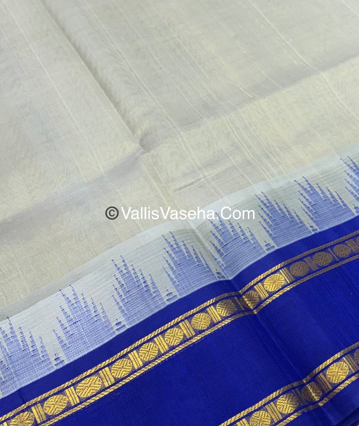 Pure Korvai Silk Cotton  - Retta Petta Border - Grey  & Blue - VVKSC037