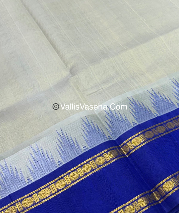 Pure Korvai Silk Cotton  - Retta Petta Border - Grey  & Blue - VVKSC037