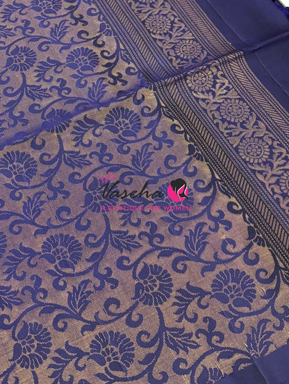 Pure Soft Silk Saree - Pastel / Olive  Green  & Blue  - VVPSS091