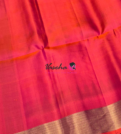 Pure Soft Silk Saree  - Pochampally Weaving - Chocolate Brown & Peach Combo - VVPSS110