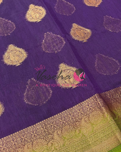 Bamboo Silk Saree- Purple with Green Shade - VVBSS013