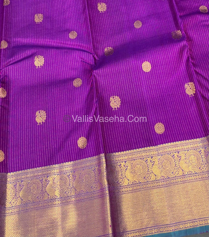 Pure Kanchipuram Silk Saree - Vaira Voosi design - Purple & Dual Tone Blue Shade - VVPS027