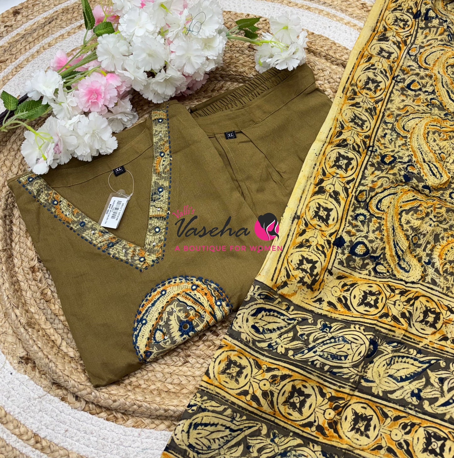 Ready Made - Pure Kalamkari Cotton - Salwar, Kameez & Duppatta(3pc)- Cotton - VVRKC001