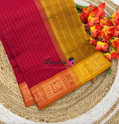 Semi Silk Cotton Saree - Checks Pattern - VVSSC019